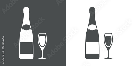 Icono plano botella y copa champan gris