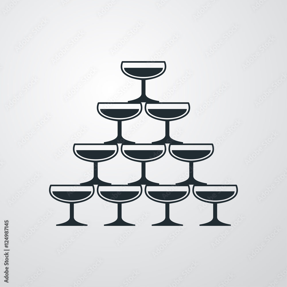 Icono plano piramide copas champan sobre fondo degradado Icono plano piramide copas champan sobre fondo degradado