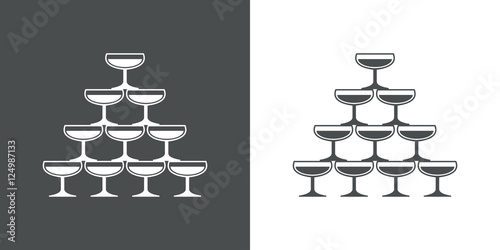 Icono plano piramide copas champan gris