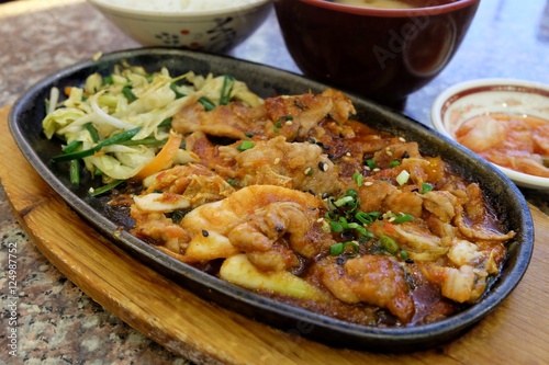 Fried pork with kimchi, Korean food.