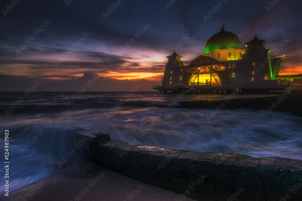 Dusk at a floating mosque