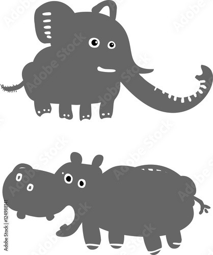 Funny elephant and hippopotamus