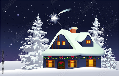 Christmas snowy house