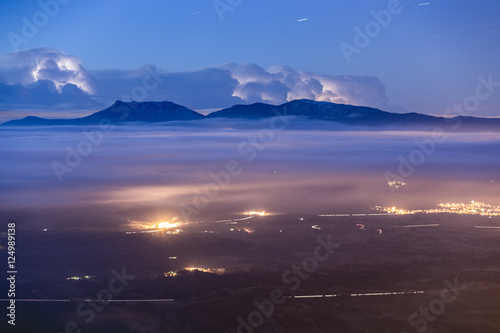 Niebla y luces i rayos en Bellmunt, Catalunya photo
