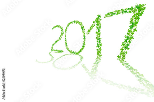 2017 year made from beautiful fresh green leaves isolate on white