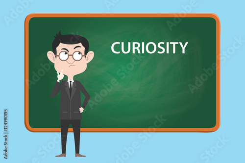 curiosity concept illustration with business man think or curious about something  board as background