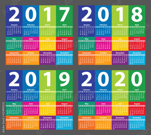 Color Calendar 2017 starting from Sunday. Vector illustration