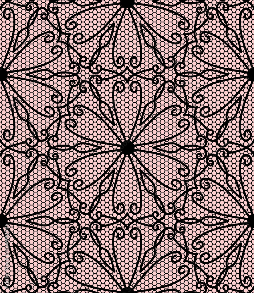 Seamless black lace pattern on pink background Stock Vector | Adobe Stock