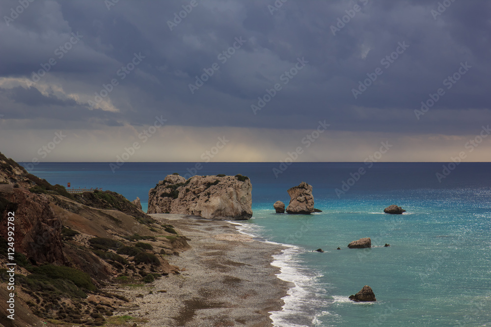 Aphrodite's rock in Autumn before the storm, Cyprus 