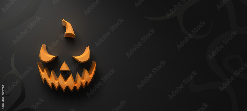 Halloween pumpkin pieces on a black background with curls