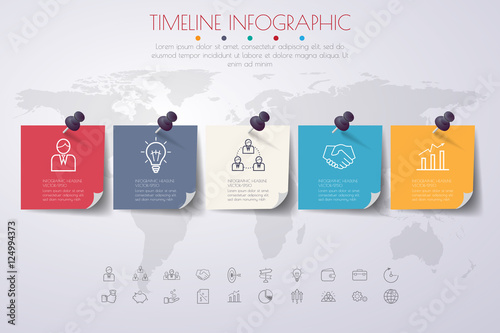 business concept timeline. Infograph template, realistic paper 5