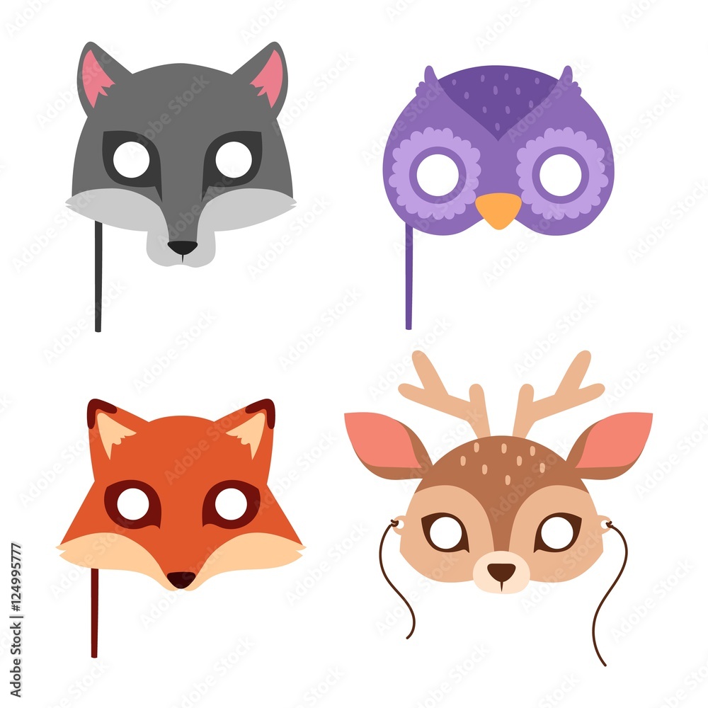 Fototapeta premium Cartoon animal party mask vector.