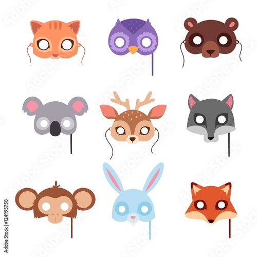 Cartoon animal party mask vector.