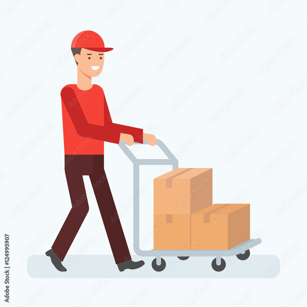 Vector illustration of man transporting boxes, cargo transportation concept Vector illustration of man transporting boxes, cargo transportation concept