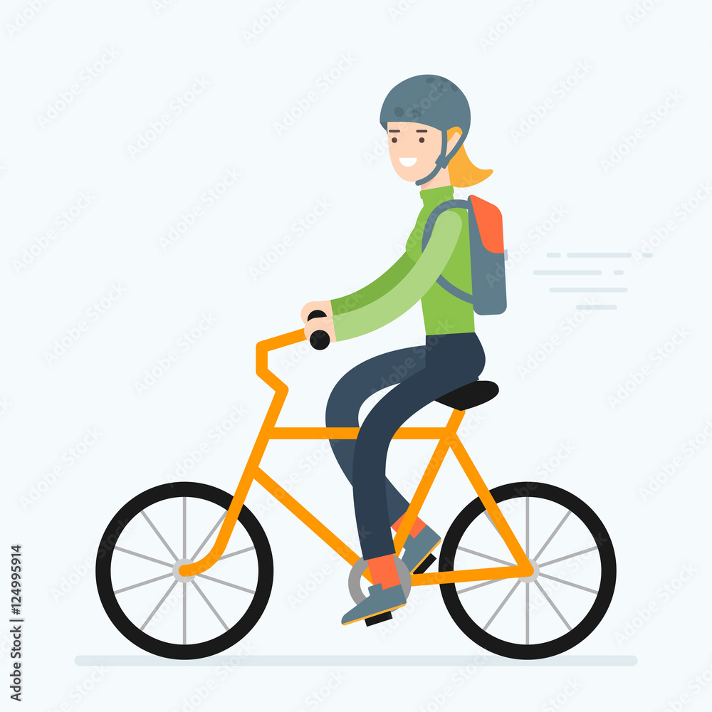 Vector illustration of a woman riding bicycle. Road trip Vector illustration of a woman riding bicycle. Road trip