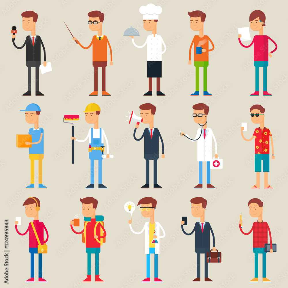 Set of vector male characters, professions