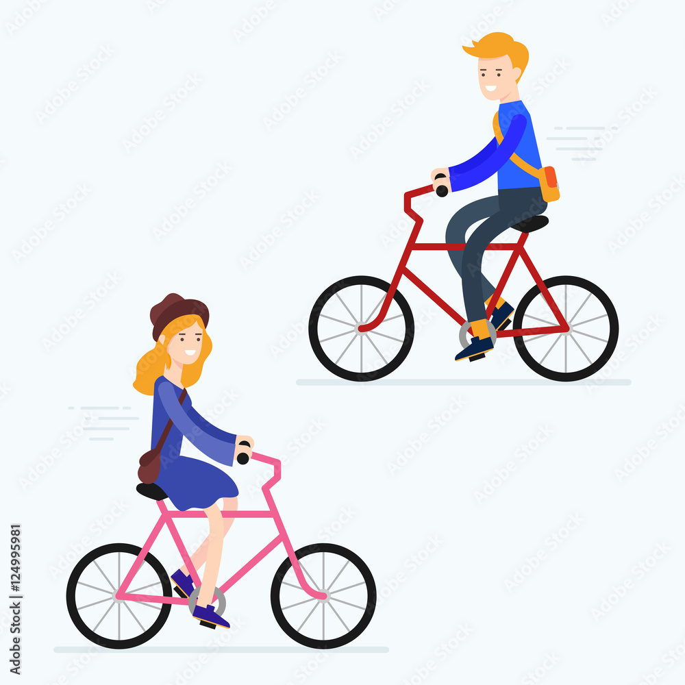 Obraz premium Vector illustration of man and woman riding bicycle