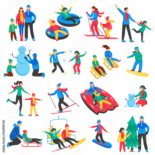 Family Winter Sports Icons Set
