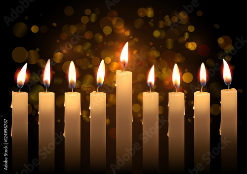 Hanukkah realistic vector candles over bokeh background. Created with gradient mesh.