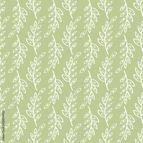 Vector sprig Seamless pattern green background. 
