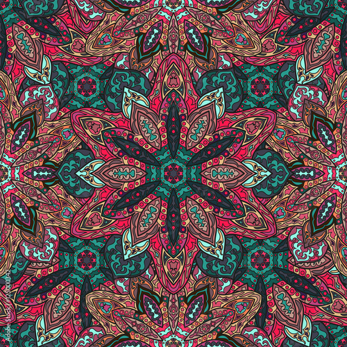 Ornate floral seamless texture, endless pattern with vintage mandala elements.