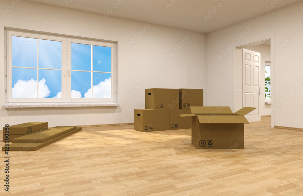 Fototapeta premium Raum mit Umzugskartons
