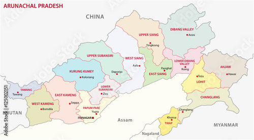 Arunachal Pradesh administrative and political map