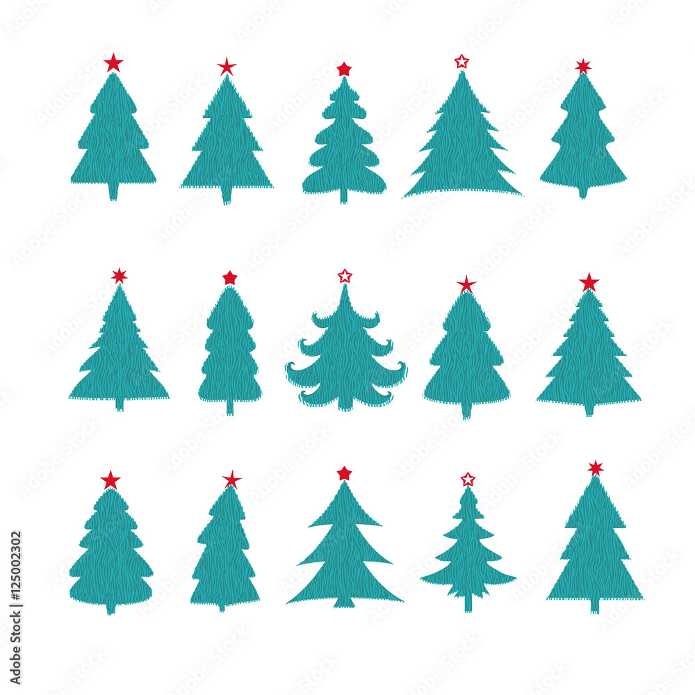 Obraz premium Set of different fir trees on white background