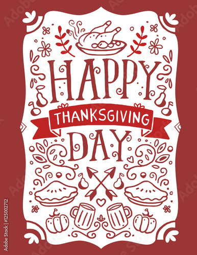 Vector thanksgiving illustration with roasted turkey, vegetables