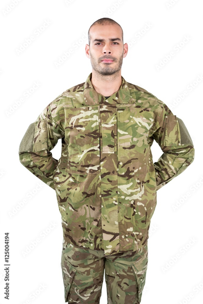 Soldier standing on white background