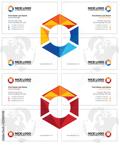 creative business cards with multicolored hexagon, oil and gas cards template, white background