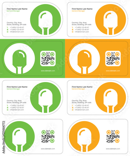 led business cards with a qr code, die cut cards, green and yellow colors