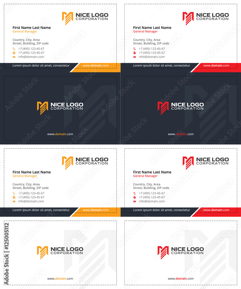 m and e letters business cards, dark blue, yellow and red colors m and e letters business cards, dark blue, yellow and red colors