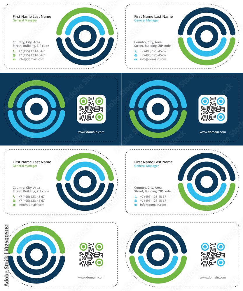scan business cards with qr code, medical business cards, dark blue, blue and green colors