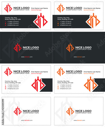 defender business cards, gray red and orange colors