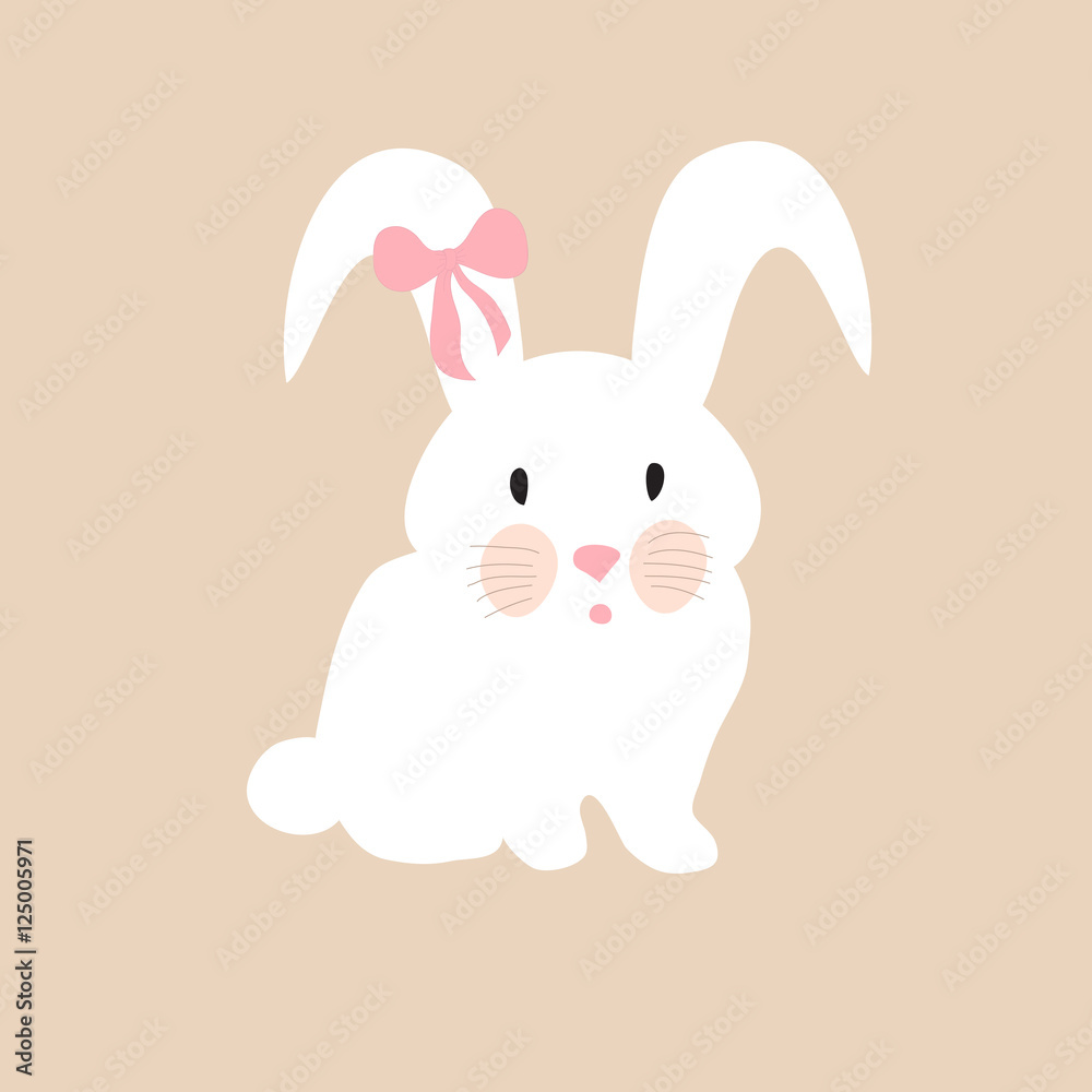 cute rabbit with pink bow, illustration, set for baby fashion