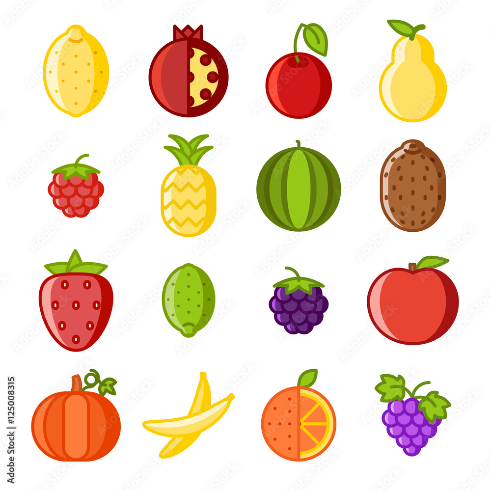 Fruit icons set flat design line art isolated vector illustration Fruit icons set flat design line art isolated vector illustration