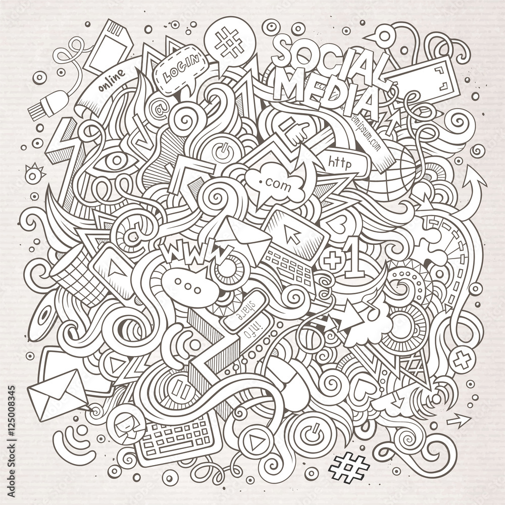 Cartoon cute doodles hand drawn social media illustration.