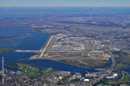 Aerial view of the John F. Kennedy International Airport (JFK) in Queens, New York photo