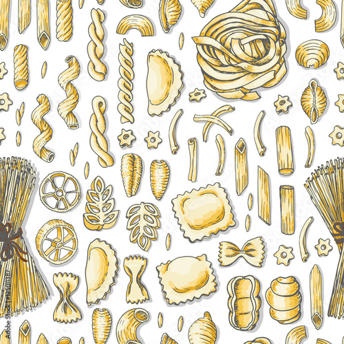 Seamless pattern with Italian pasta