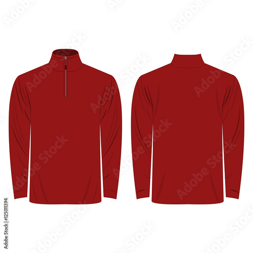 Half-Zipper long sleeve dark red Shirt isolated vector on the white background