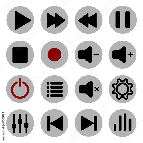 Set of media player black and gray icons and symbols. Vector illustration