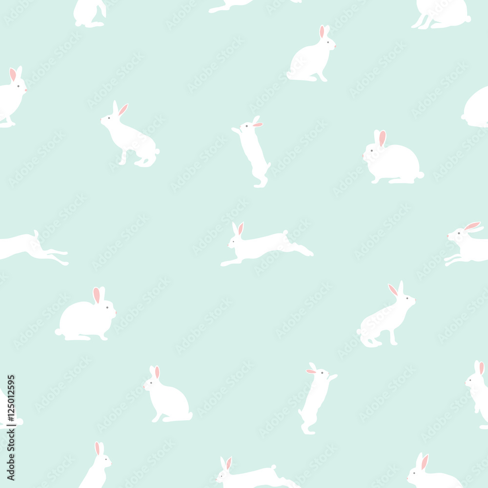 cute rabbit illustration, seamless pattern on blue background