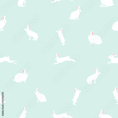 cute rabbit illustration, seamless pattern on blue background