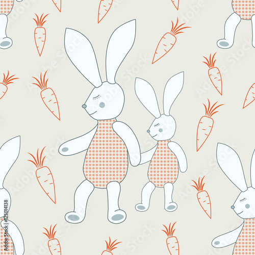 Seamless pattern of sleeping bunnies with carrots. Illustration for textile, wrap or wallpaper.