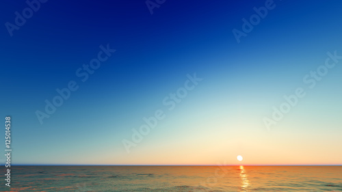 Beautiful blazing sunset landscape at sea 3D rendering