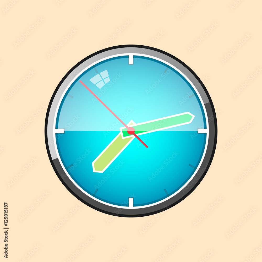 Watch, Wall Clock Isolated on Yellow Background, Vector Illustration Watch, Wall Clock Isolated on Yellow Background, Vector Illustration
