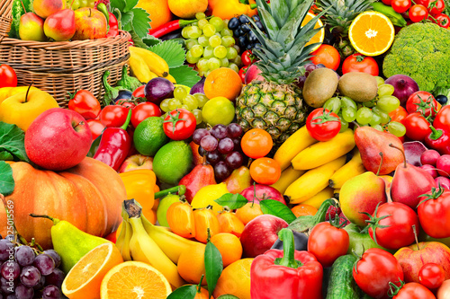 Fototapeta Naklejka Na Ścianę i Meble -  Large collection of fruits and vegetables. Healthy foods.