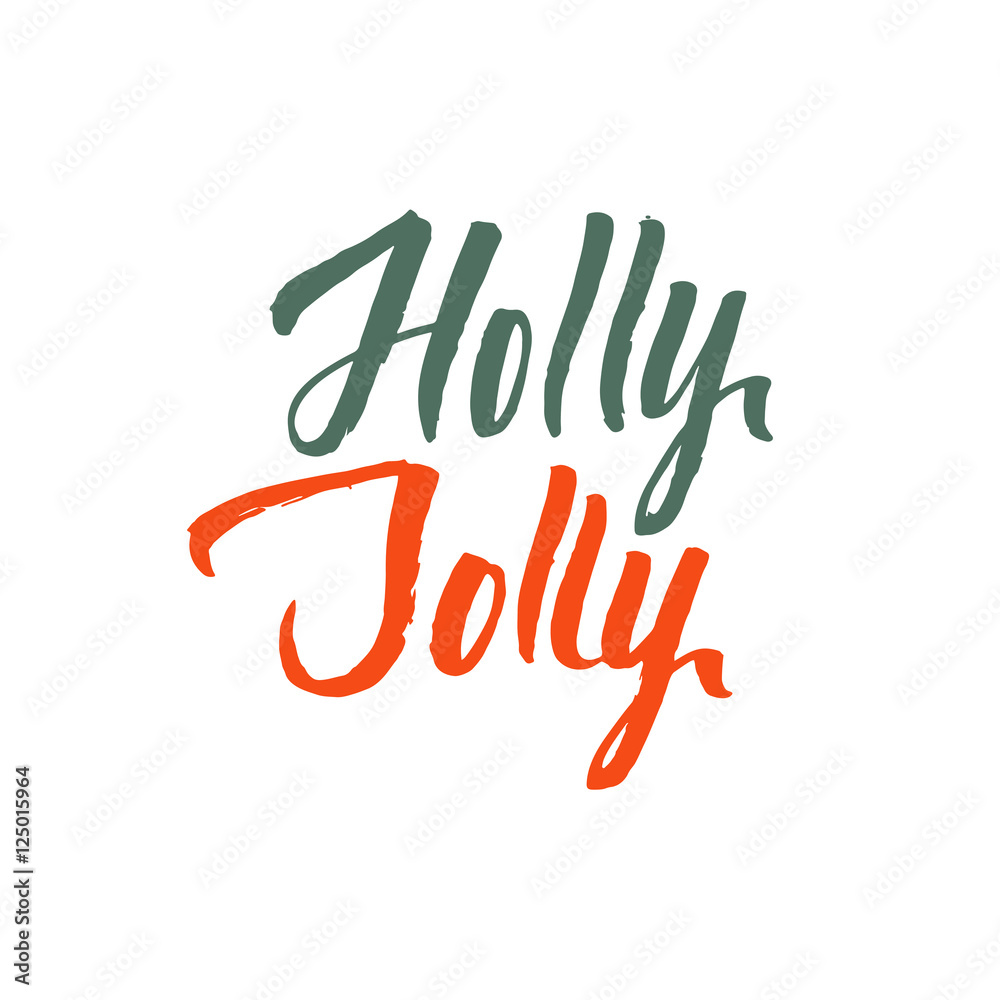 Naklejka premium Holly Jolly. Merry Christmas Hand Drawn Calligraphy on White Background
