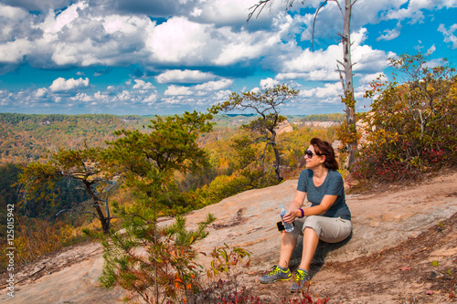 Woman enjoying view of Red River Gorge in Kentucky.